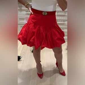 Oscar De La Renta red mini bubble skirt Pre Fall 22 production sample